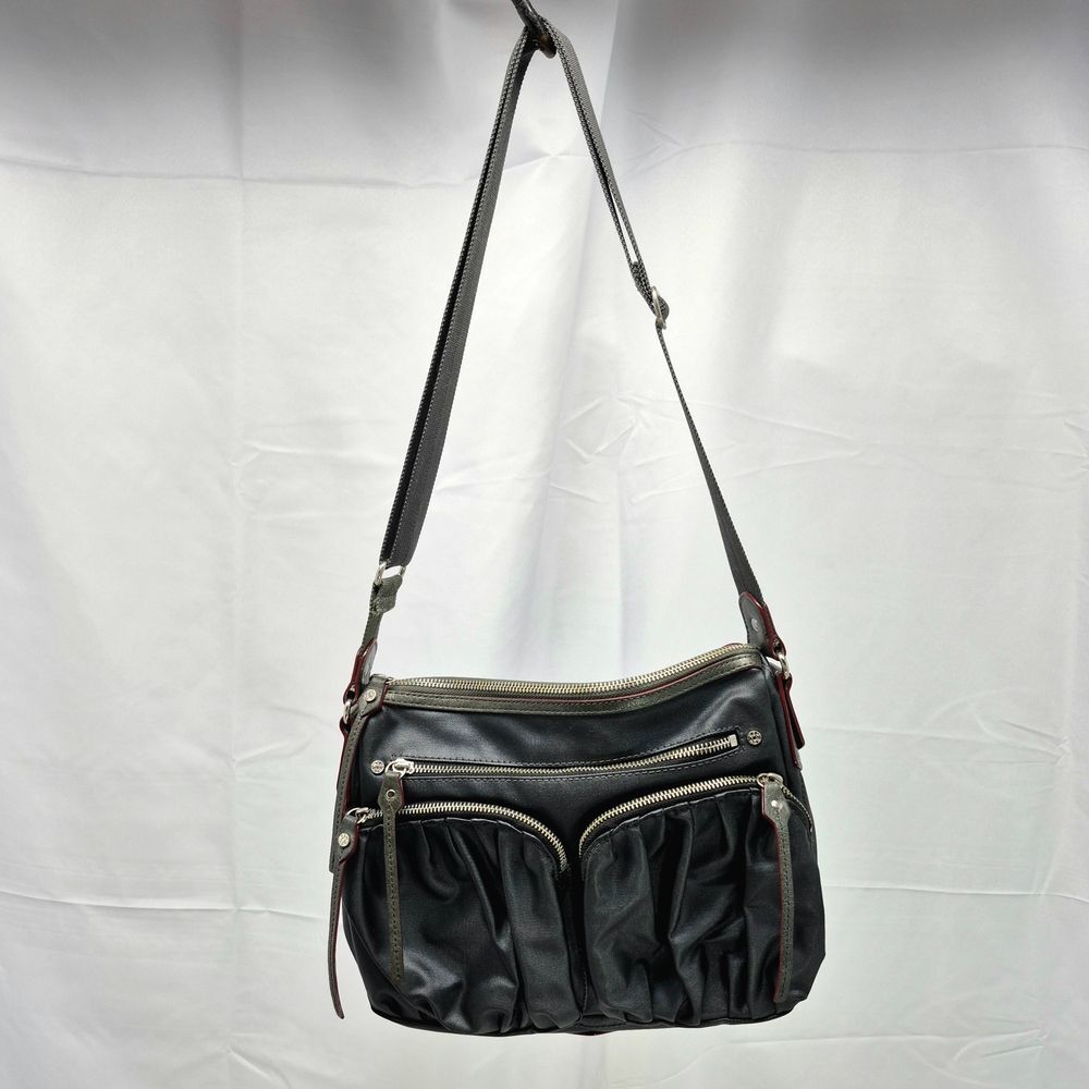 MZ Wallace Paige Crossbody Bag Black Nylon Leather Trim Gold Hardware Rare